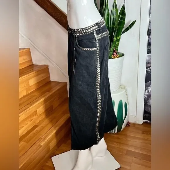 One Teaspoon BLACK OAK STUDDED ROCKO LONG LENGTH DENIM SKIRT/ size 27 - Picture 6 of 8